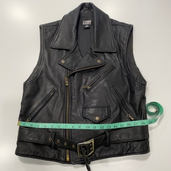 DKNY | Vintage Black Leather Biker Vest ~ Size Medium - Picture 12 of 17